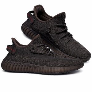 Yeezy Boost Style Black Knit Low-Top Sneakers with Red Heel Tab